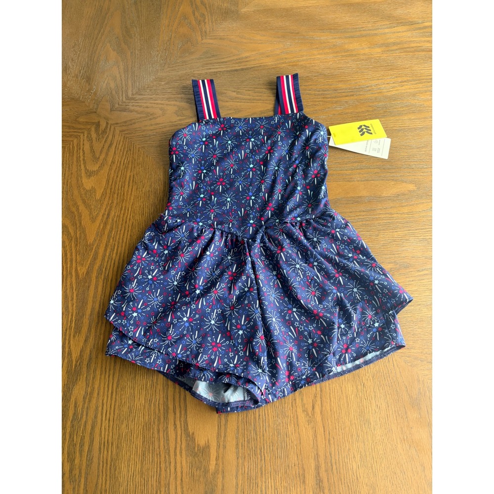 All in Motion Girls Navy Firework Active Romper Skort XS 4/5 NWT